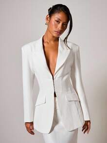 COSMINA Women's Elegant Stiff Thin Blazer, Autumn/Winter,Fall - White - View 1