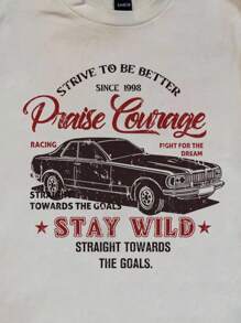 Attitoon Vintage Style Retro Car Letter Graphic Print Fitted Round Neck Short Sleeve T-Shirt For Women, Suitable For Summer Suitable For Going Out - White - View 6