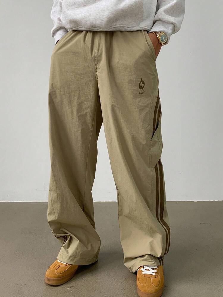 Men's Khaki Pants With Side Seam Color Blocking, Autumn Men Joggers