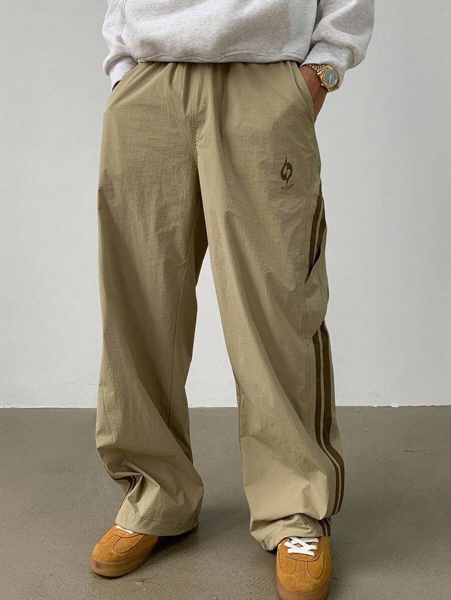 DAZY Men's Khaki Pants With Side Seam Color Blocking, Autumn Men Joggers - Khaki - View 1