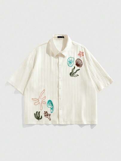 Street Life Men's Casual Vacation Ocean Embroidered Shirt