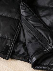 SHEIN Teen Boys' Padded Puffer Coat Casual Comfortable Versatile Hooded Long Winter Quilted Coat Fall Autumn And Winter New Knee-Length Black Hooded Pocket Collegiate Style Winter  Warm Down Jacket For Teen Boys Boys Long Coats Boy Winter Coat Puffer Jacket Kids Boy Jackets For Kids Black - Black - View 4