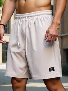 Manfinity Homme Pantaloncini casual da uomo taglie forti con stampa a lettere, vita con coulisse, modello ampio, adatti per uso quotidiano, estate, in velluto a coste