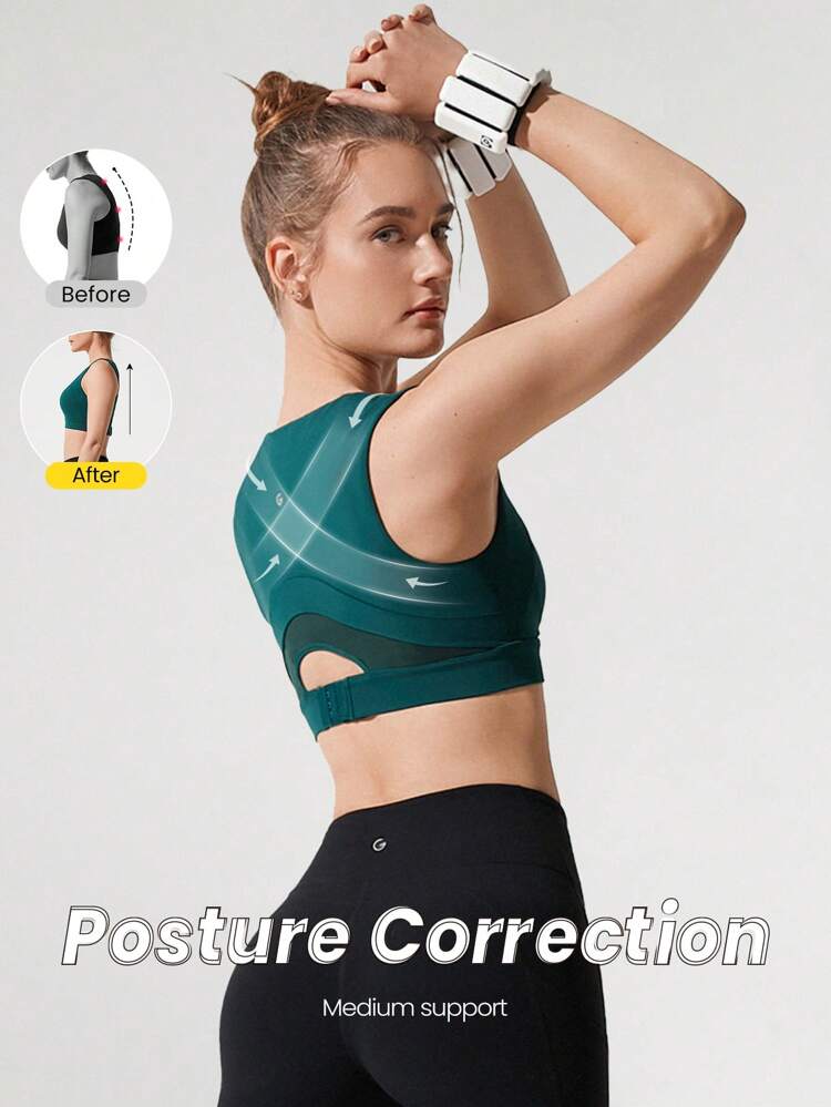 Powersculpt™ Sweat-Wicking Cool Feel Posture Correction Underarm Coverage Built-In Cups Back Closure Mesh Sports Tank High Impact Workout Running Training