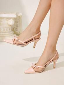 CUCCOO CHICEST Brown Cherry Pointed Toe Stiletto Heel Backless Women Pumps - Pink - View 1