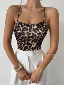 Firerie 女士优雅浪漫波西米亚印花交叉露背紧身衣，适合夏威夷海滩度假和约会 - 棕色 - 查看 7