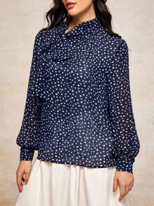 House of One High Neck Long Sleeve Tie Neck Casual Top With Bowknot Old Money Fall Clothes Fall Outfits Business Professional Women Business Casual Woman