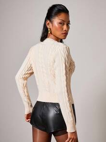 COSMINA 女士优雅珍珠缀饰长袖毛衣，秋冬 - 杏色 - 查看 2