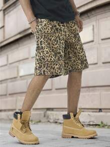Manfinity Roghcode Men's Relaxed Fit Leopard Print Pocket Design Casual Denim Shorts - Multicolor - View 4