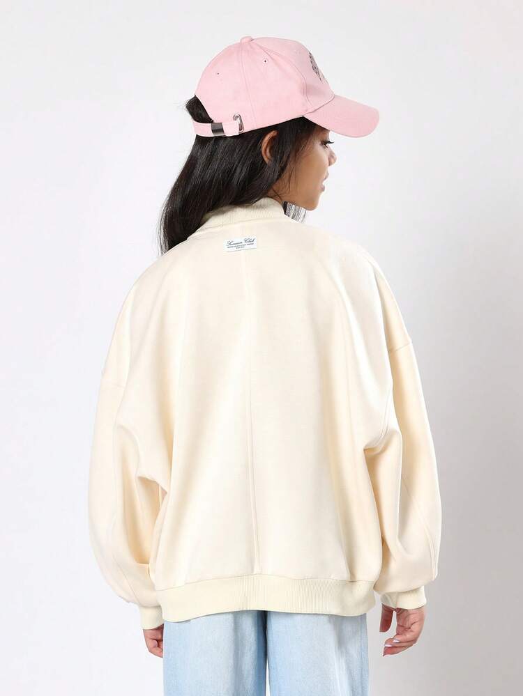 Oversized Bomber Jacket With Zipper Front And Ribbed Trim