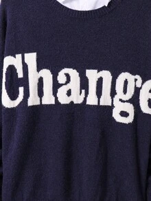 SHEIN Suéter de manga comprida com estampa de letras em cores contrastantes para adolescentes (meninos) - Azul - Ver 6