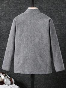 SHEIN Tween Boys' Casual Stand Collar Long Sleeve Parka Coat, Suitable For Commuting, School, Casual, Travel, Sports, Autumn/Winter, Black, For Fall - Dark Grey - View 2