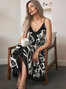 Louniche Vestido longo casual com estampa floral feminino adequado para férias - Preto - Ver 7