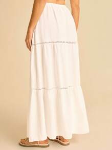 CAJUNI Falda acampanada de encaje y parches para mujer, estilo vintage casual para ir al trabajo - Blanco - Ver 2