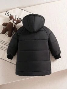 Genkimix Kids معطف بارك بسيط وأنيق مع غطاء رأس طويل وسحاب أمامي وأساور مرنة وجيوب قطعة واحدة للشتاء للأولاد، سميك ودافئ