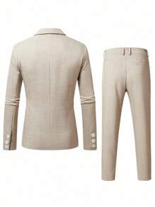 Calvornis Herren Einfarbiger Jackett-Kragen Langarm Jacke und Hose Lässig anzug Set - Khaki - Übersicht 2