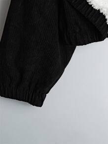 SHEIN PETITE CURVE 大码休闲百搭保暖内衬连帽夹克 - 黑色 - 查看 4