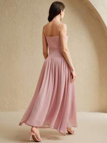 Anewsta Váy Maxi xếp ly họa tiết hoa 3D thủ công dành cho nữ - Hồng - Xem 7