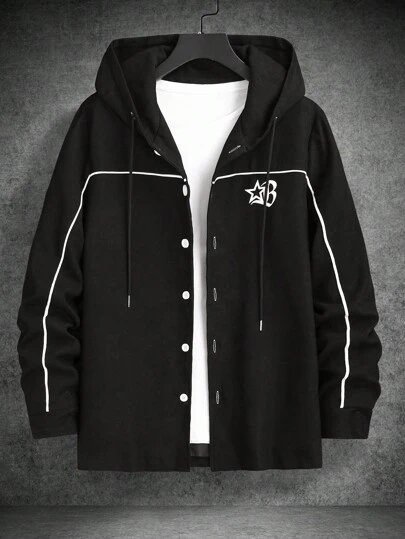 Manfinity Homme Günlük Kapşonlu Kontrast Trim Erkek Şacket