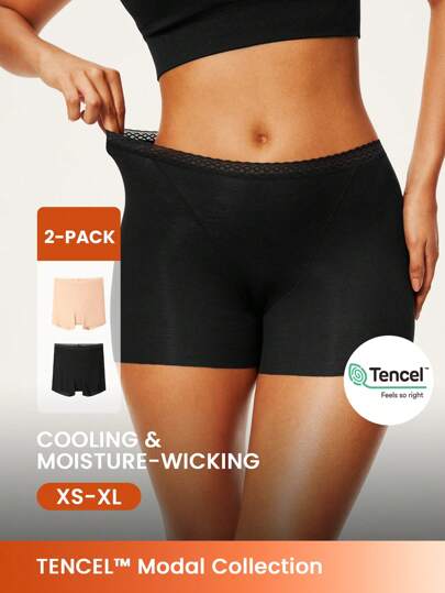 LUVLETTE 2er-Pack TENCEL™ Modal Basic Spitzen-Boyshorts mit hoher Taille, Damen Unterwäsche - bequeme Muss-Habe Artikel