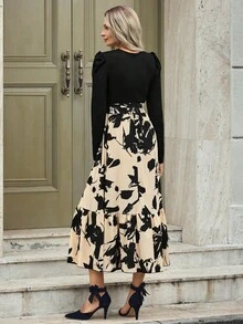 EMERY ROSE Đầm Maxi Tay Phồng In Hoa Có Thắt Lưng Cho Nữ - màu đen - Xem 2