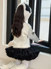 SHEIN Little Byeori Young Girl Casual Bowknot Pattern Pullover Sweater School Tops Cute Tops Graphic Bow Sweater Winter Sweater - Black and White - View 4