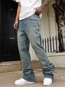 Manfinity Roughcore Men's Casual Jeans With Pockets And Zip Ankle Design Going Out Urban Hang Out Street Vacation - Medium Wash - View 7