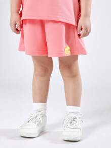 SUMWON Happy Club 兩件式荷葉袖T恤短褲套裝 夏季休閒穿搭 玩樂服裝 舒適透氣 度假日常穿搭 時尚套裝 - 粉色 - 查看 4