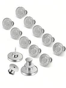 2/4/6 Stück Jeans Ersatz Knöpfe, Silber Buchstaben Taille Knöpfe, multifunktionale abnehmbare Turm Knöpfe für Jeans und Röcke, Größenanpassung ohne Nähen
