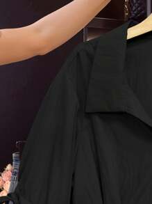 Flirla Plus Size Women Casual Solid Color Pleated Waist Top