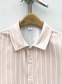 SHEIN 青少年男孩休闲街头标语印花条纹 Polo 领短袖衬衫，百搭舒适，适合通勤、上学、日常休闲、旅行、运动、派对、秋冬 - 彩色 - 查看 4