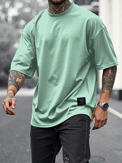 Manfinity Homme Men's Summer Letter Print Crew Neck Loose Casual T-Shirt Oversized T Shirt Men