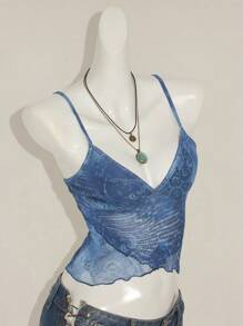 SHEIN ICON Women's Casual Paisley Print Camisole Tank Top For Vacation Blue Crop Top,Sexy Top - Blue - View 8