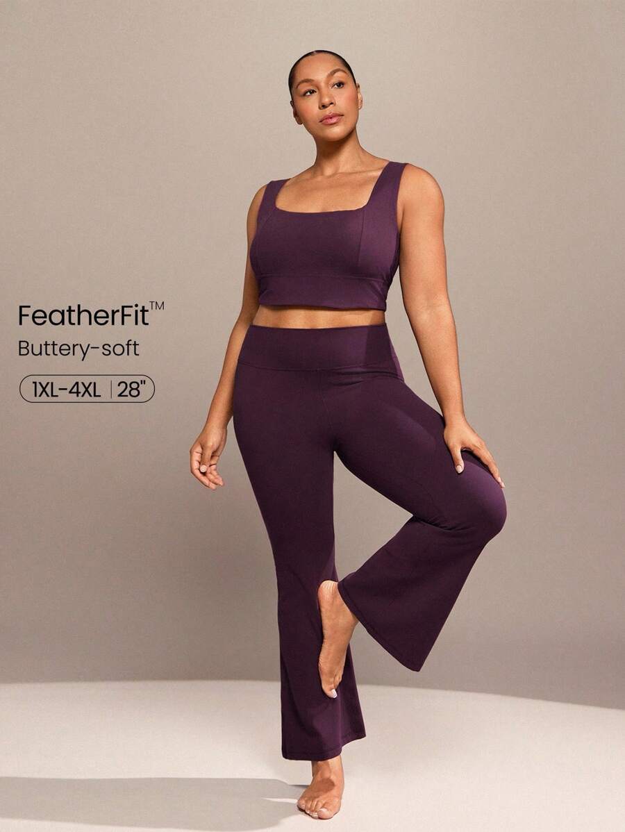 GLOWMODE 28英寸FeatherFit™加大码小码高腰喇叭紧身裤，低冲击瑜伽日常穿着 - Bold Plum - 查看 1