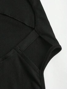 Sweetra 女式基本款圆领无袖镂空后背连体衣，黑色，春夏 - 黑色 - 查看 6