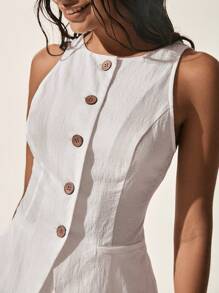 Easelle Set de 2 piezas Top de Tirantes y Pantalones Lisos de Mujer para Vacaciones - Blanco - Ver 5