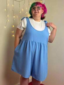 Enliva Abidrinkell Plus Size Casual Blue Sleeveless Tied Jumpsuit, Summer, For Apple Rounded Body Shape