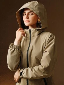 Anewsta Damen Outdoor Kapuzenjacke, geeignet für Herbst, Übergang, Winter, Ausgehen - Braun - Übersicht 5
