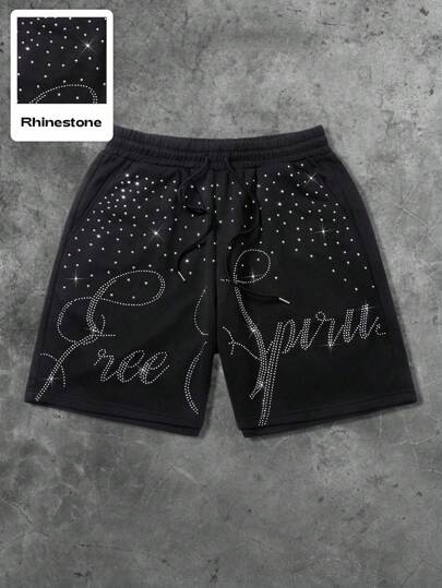 Grunge Punk Pantaloncini casual da uomo di stile urban con stampa "Serenity" e decorazioni laterali a diamante