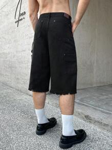 ESTAVOR Men's Fashionable Woven Black Denim Shorts - Black - View 2