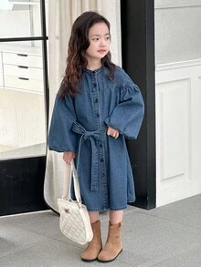 DAZY 少女休闲韩版水洗连衣裙秋冬 - 藍色 - 查看 5