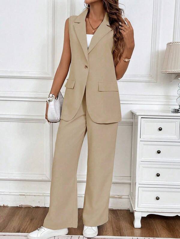 SHEIN LUNE Gilet da blazer a bottone singolo e pantaloni solidi