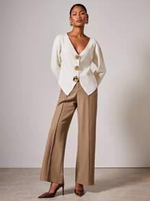 COSMINA Women's Elegant Metal Button V-Neck Cardigan Sweater, Autumn/Winter,Fall - Cream - View 5