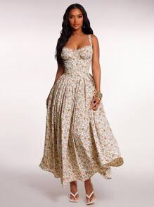 Radiana 女士性感优雅浪漫复古宫廷风格碎花细肩带长裙、芭蕾风格连衣裙、公主裙、舞会礼服、情人节约会礼服，适合派对、生日、婚礼、花园茶会、正式场合、休闲装、度假、海滩、节日 - 彩色 - 查看 7