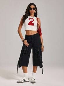 SHEIN Tall 女式纯色简约日常牛仔裤 - 黑色 - 查看 7