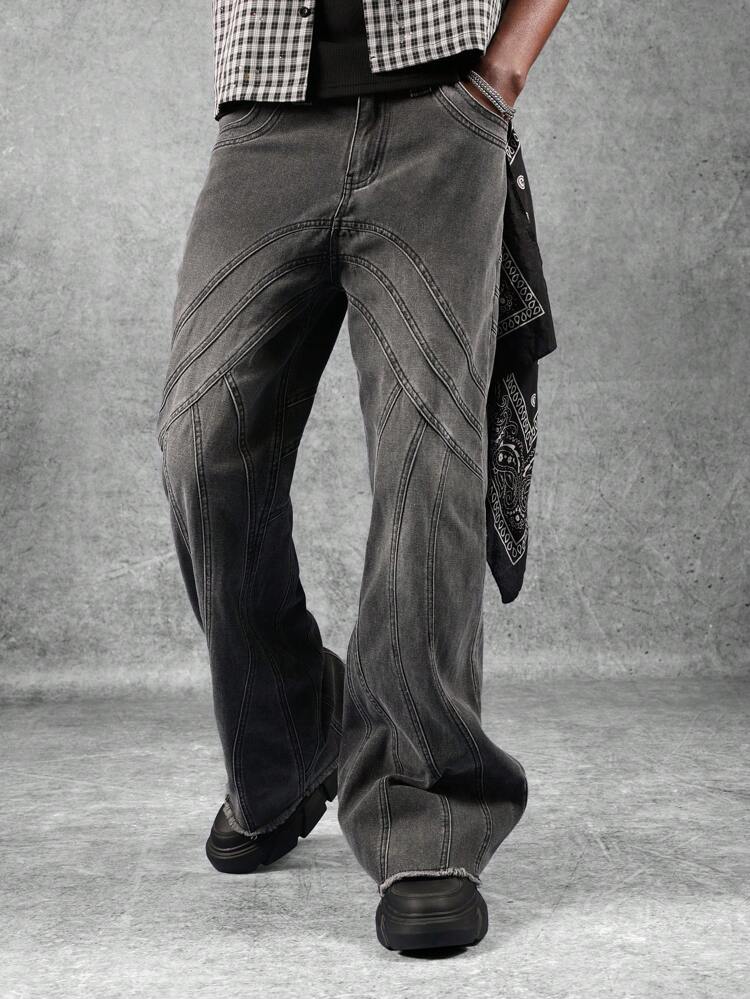 Wide Leg Flared Jeans With Panelled Design