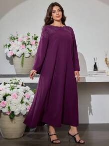 Al Najma Off-Shoulder Embroidery Floral Flared Sleeve Loose Dress