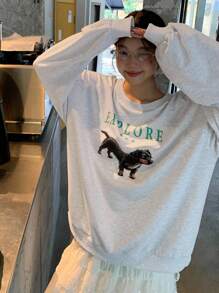 DAZY 女士宽松小狗印花圆领套头休闲运动衫 - 灰色 - 查看 7