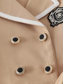 SHEIN Explorewe 2 件套女童领上衣 + 百褶腰裙套装，2025 年开学季年轻女孩学院风运动装 - 卡其色 - 查看 3