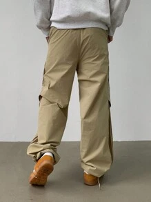 DAZY Men's Khaki Pants With Side Seam Color Blocking, Autumn Men Joggers - Khaki - View 2